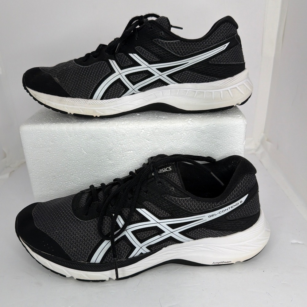 Asics Gel-Contend 6 Black White Running Shoes 1012A671 Mens 9.5 Womens 11